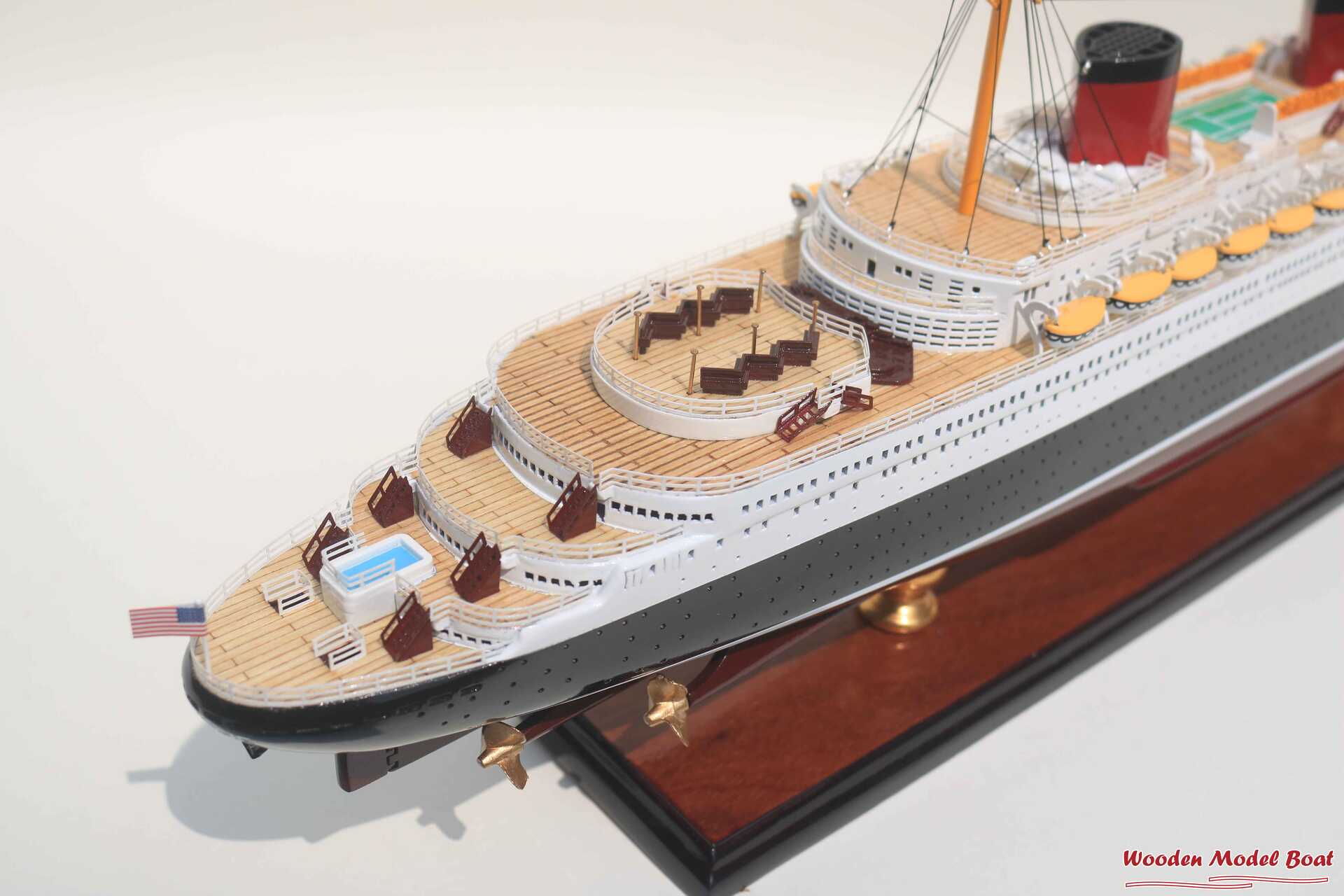SS Normandie Cruise Ship Model (1) Wooden Model Boat Handicraft SS Normandie Cruise Ship Model 1 Wooden Model Boat Handicraft 2