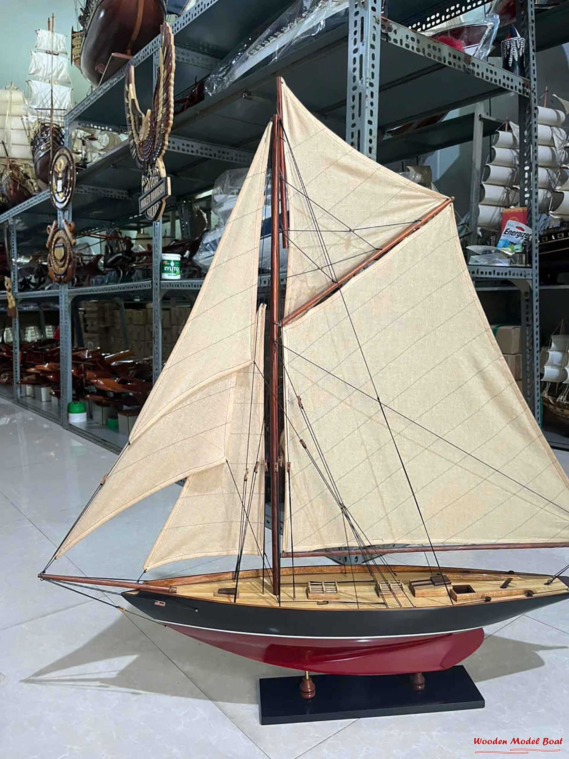 Penduick Ship Model - Painted Red & Black (12) Wooden Model Boat Handicraft Penduick Ship Model Painted Red Black 12 Wooden Model Boat Handicraft