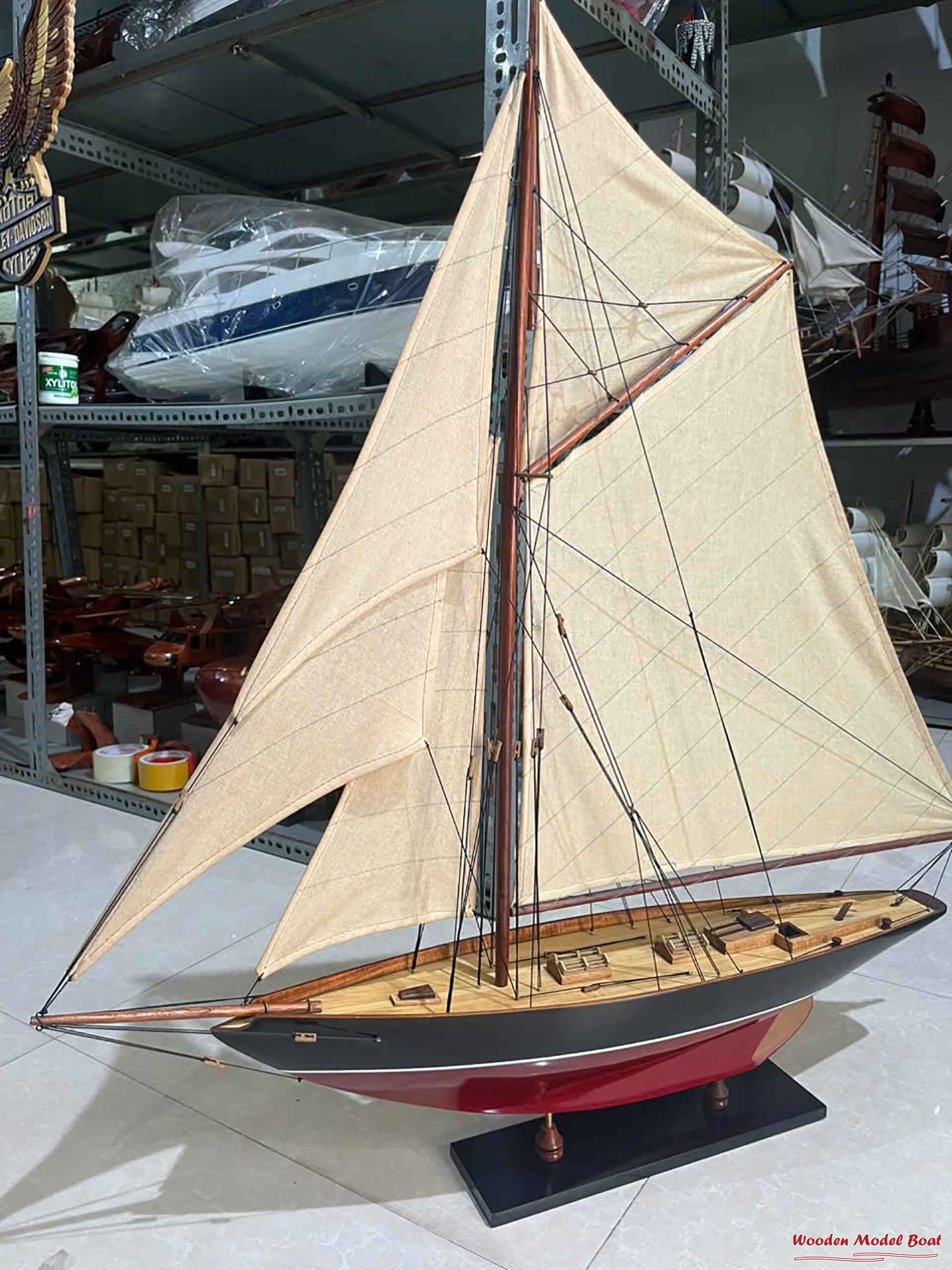 Penduick Ship Model - Painted Red & Black (8) Wooden Model Boat Handicraft Penduick Ship Model Painted Red Black 8 Wooden Model Boat Handicraft