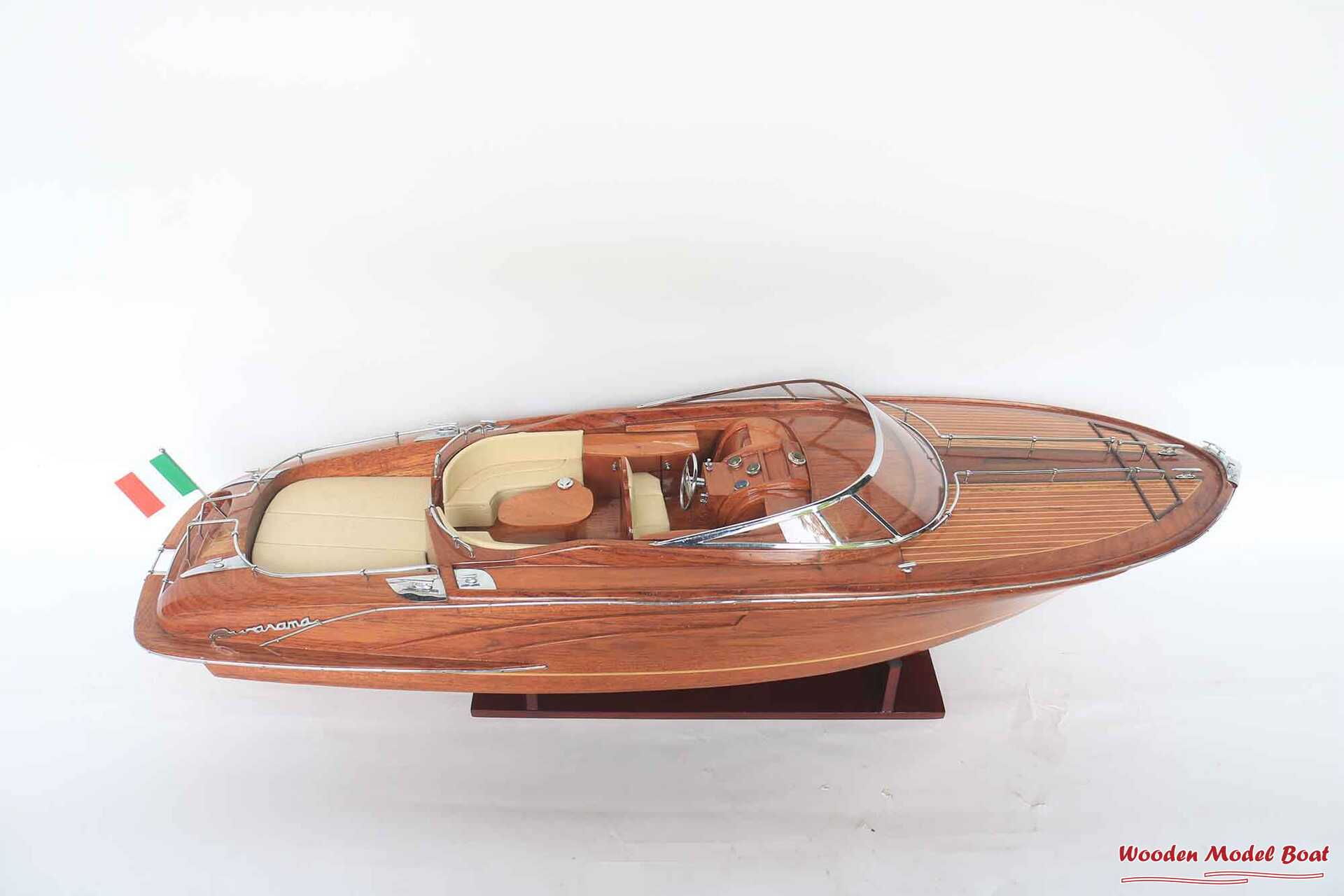 Riva Rama 44 Natural Wood Finished RC Speed Boat Model (10) Wooden Model Boat Handicraft Riva Rama 44 Natural Wood Finished RC Speed Boat Model 10 Wooden Model Boat Handicraft