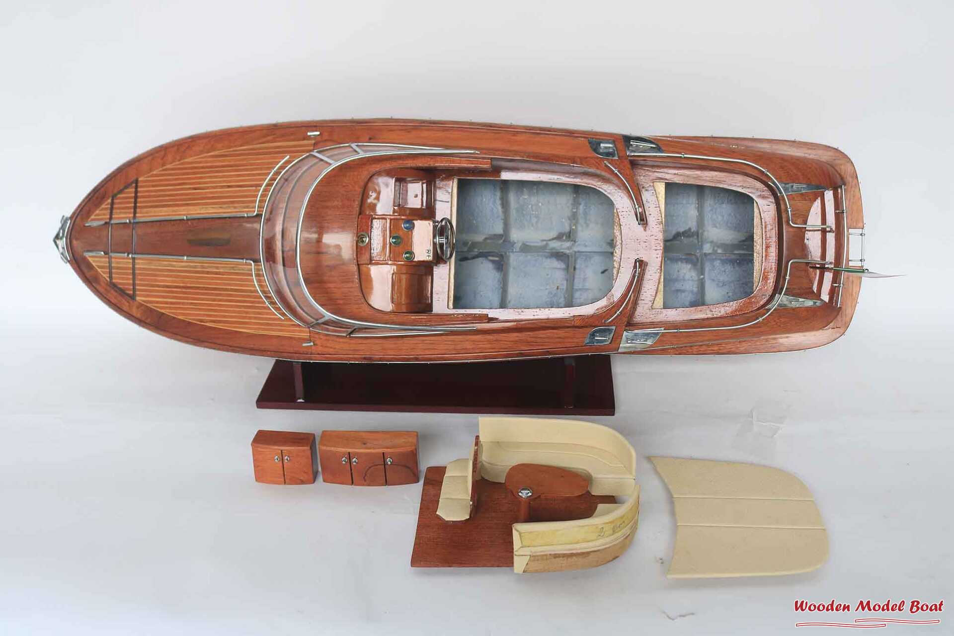 Riva Rama 44 Natural Wood Finished RC Speed Boat Model (3) Wooden Model Boat Handicraft Riva Rama 44 Natural Wood Finished RC Speed Boat Model 3 Wooden Model Boat Handicraft
