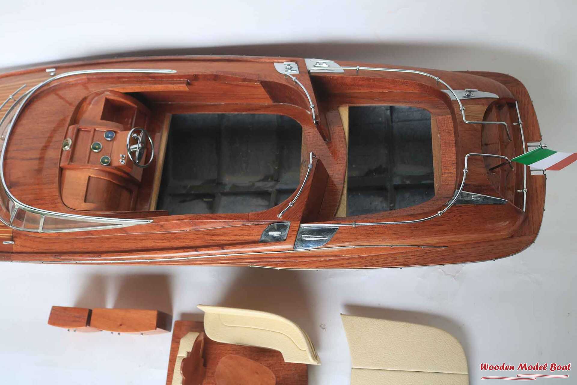 Riva Rama 44 Natural Wood Finished RC Speed Boat Model (6) Wooden Model Boat Handicraft Riva Rama 44 Natural Wood Finished RC Speed Boat Model 6 Wooden Model Boat Handicraft