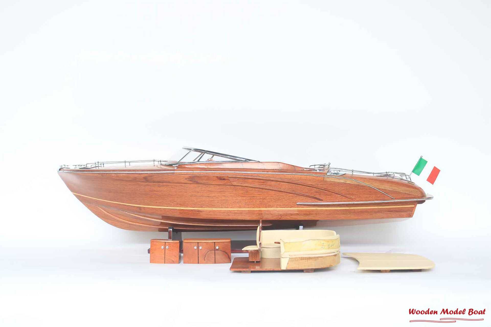 Riva Rama 44 Natural Wood Finished RC Speed Boat Model (7) Wooden Model Boat Handicraft Riva Rama 44 Natural Wood Finished RC Speed Boat Model 7 Wooden Model Boat Handicraft