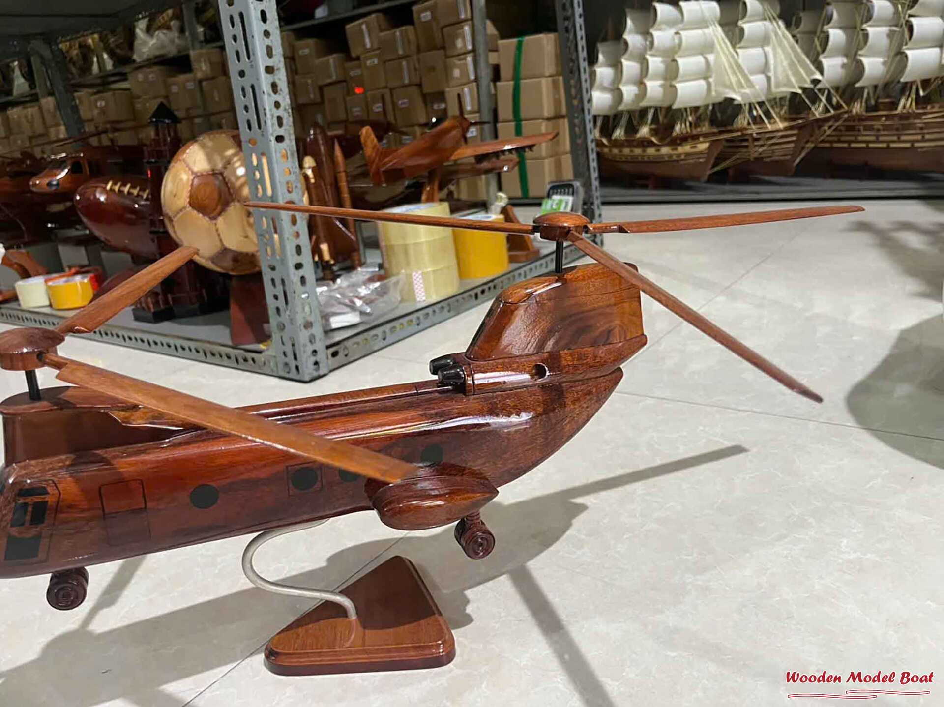 Wooden Helicopter Model (2) Wooden Model Boat Handicraft